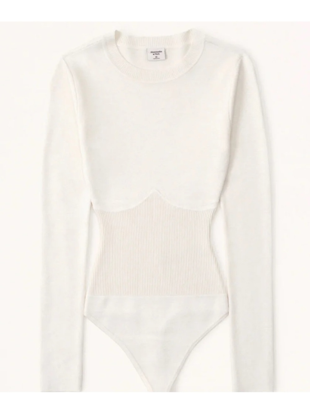 Abercrombie Long-Sleeve Crew Corset Sweater Bodysuit in Cream/Ivory size XS